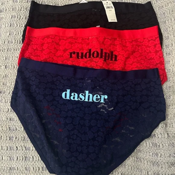 Aerie Lace Panties Lot of 3 Pair 2 Holiday & 1 Solid Size Small - Picture 2 of 5